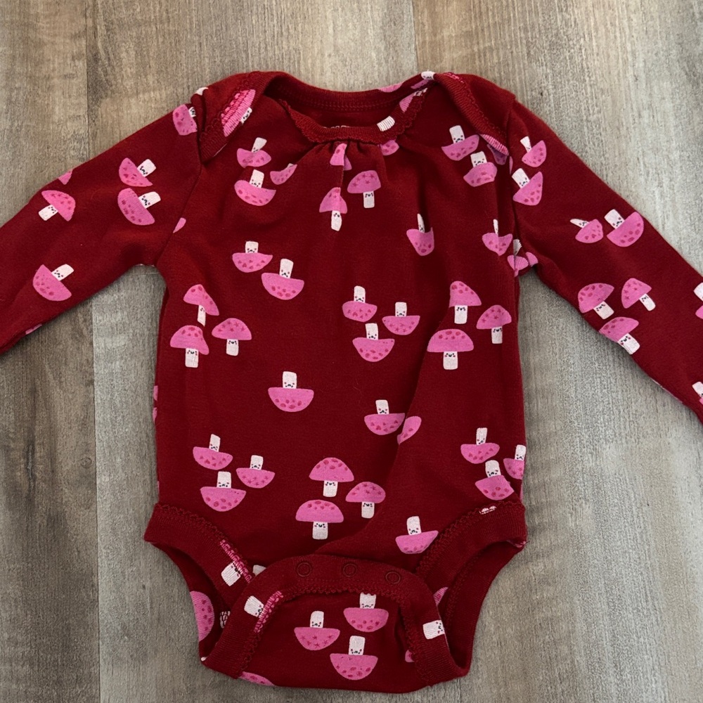 Old Navy Red Baby One-Piece with Pink Mushroom Print